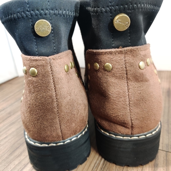 SEVEN7 Romanoff Waterproof Ankle Boot Faux‎ Suede Brown Studs Neoprene Lug Sole - Picture 12 of 16
